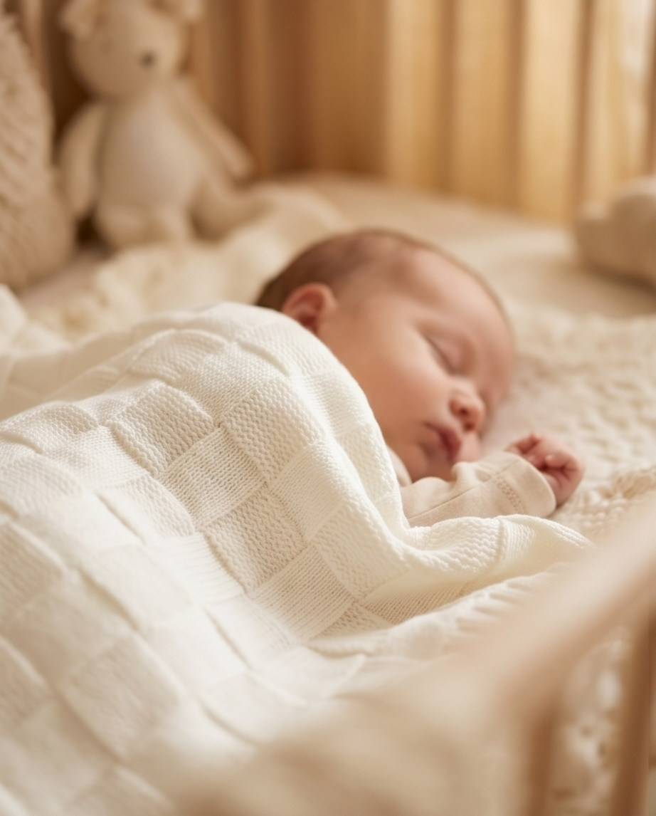 Babydecke | Korbgewebe | weiss